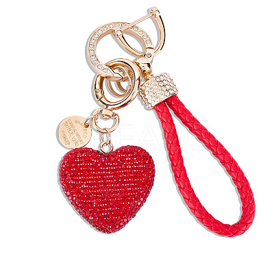 2Pcs 2 Styles PU Leather and Alloy Rhinestone Braided Keychain & Pendant Decorations KEYC-CN0001-11C-1