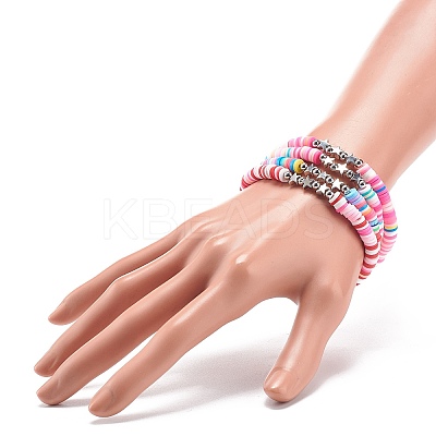4Pcs 4 Color Handmade Polymer Clay Disc Surfer Bracelets Set BJEW-JB08799-1