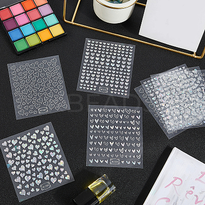 8 Sheets 4 Styles Laser Heart Pattern Nail Art Sticker DIY-CY0001-90-1