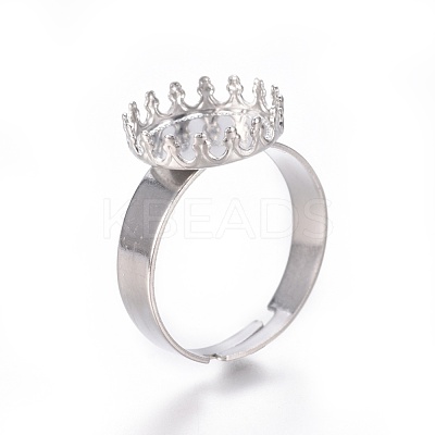 Non-Tarnish Adjustable 304 Stainless Steel Finger Rings Components STAS-E474-50-1