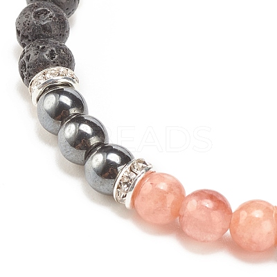 Natural Lava Rock & Gemstone Round Beaded Bracelet for Women BJEW-JB08336-01-1