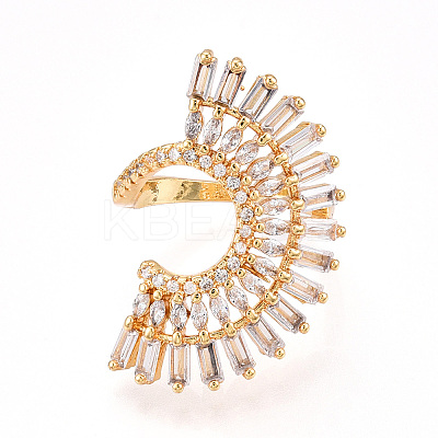 Brass Micro Pave Clear Cubic Zirconia Cuff Rings for Women KK-T074-05G-1