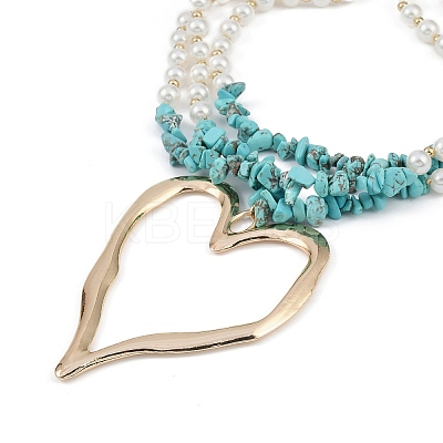 Bohemian Synthetic Turquoise Chips Beads 3 Layer Necklaces NJEW-K384-04B-1