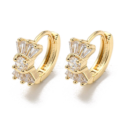 Brass with Clear Cubic Zirconia Hoop Earrings EJEW-B035-21KCG-1