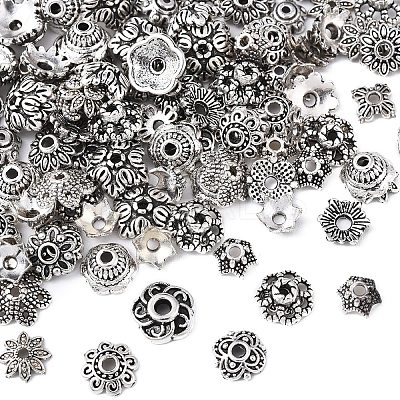 150Pcs 15 Styles Tibetan Style Alloy Flower Bead Caps FIND-YW0007-29-1
