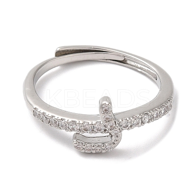 Rack Plating Brass Cubic Zirconia Arabic Letters Adjustable Rings for Women RJEW-S407-10P-10-1