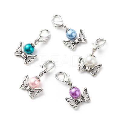 Baking Paint Pearlized Glass Pearl Round Bead Pendant Decorations HJEW-JM00728-1