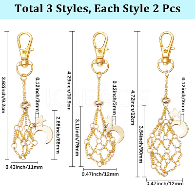 6Pcs 3 Styles Moon Alloy Swivel Lobster Claw Clasps & Brass Cable Chains AJEW-SC0003-98G-1