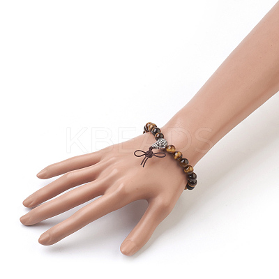 Natural Round Tiger Eye Stretch Bracelets BJEW-JB03845-05-1
