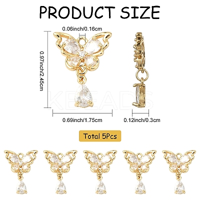 5Pcs Brass Micro Pave Clear Cubic Zirconia Pendants KK-YW0003-65-1