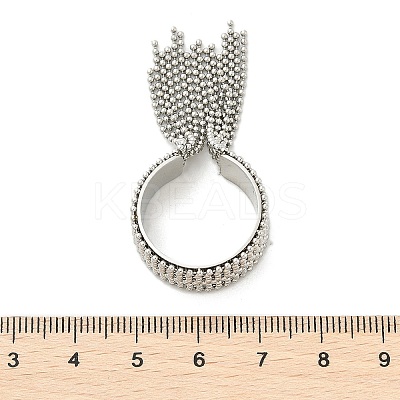 Round Ball Tassel 304 Stainless Steel Cuff Rings for Women RJEW-U039-03P-1
