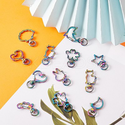 20Pcs 10 Styles Rainbow Color PVD Vacuum Plating Alloy Keychain Clasps JX114A-1