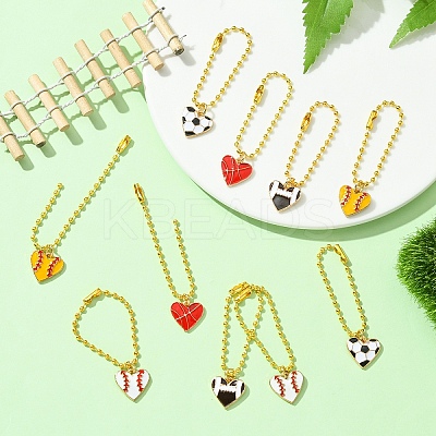 10Pcs 5 Styles Heart with Sports Ball Alloy Enamel Pendant Decoration HJEW-YW00076-1