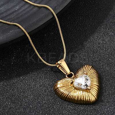 304 Stainless Steel with Clear Glass Heart Pendant Necklaces NJEW-G184-04G-1