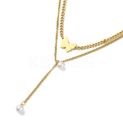 Ion Plating(IP) 304 Stainless Steel Curb Chains Double Layer Necklaces NJEW-M199-14G-1