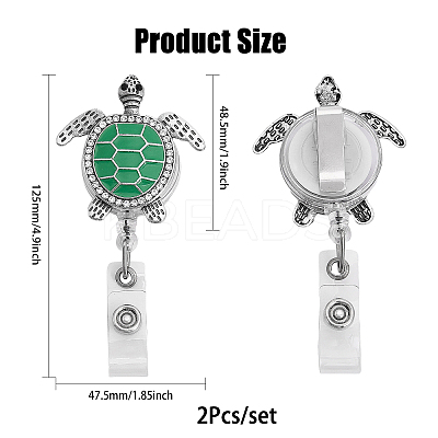 Sea Turtle Alloy with Rhinestone Enamel Retractable Badge Holder AJEW-PH01541-1