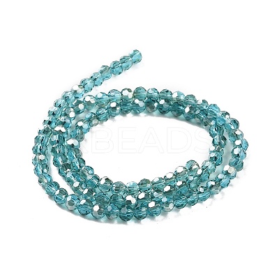 Half Rainbow Plated Glass Faceted(32 Facets) Round Spacer Beads Strands GLAA-A027-3mm-HR04-1