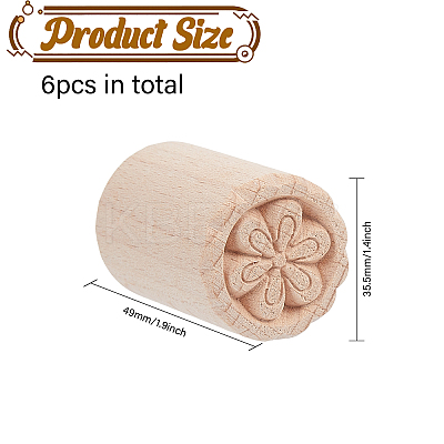 6Pcs 6 Styles Flower Pattern Round Wooden Traditional Chinese Moon Cake Molds AJEW-CA0004-25-1