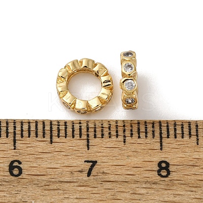 Brass Micro Pave Clear Cubic Zirconia Rondelle European Beads KK-D388-06G-1