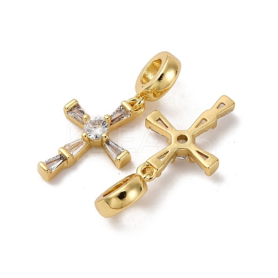 Brass Pave Clear Cubic Zirconia European Dangle Charms KK-P308-26G-1