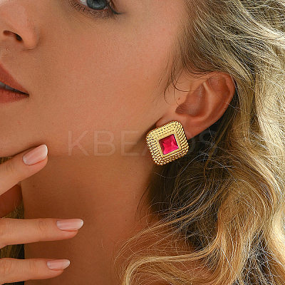 201 Stainless Steel Glass Stud Earrings XG9107-3-1