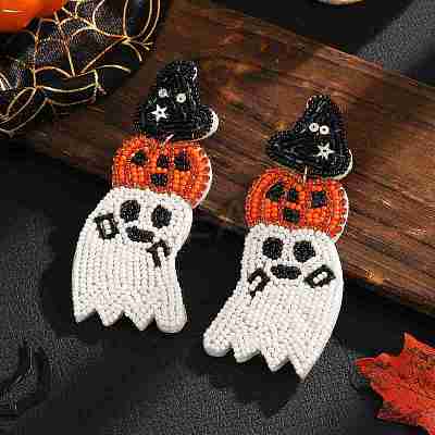 Halloween Style Black Hat Pumpkin Ghost Beaded Stud Earrings for Women BE4615-1