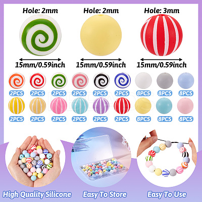 Round Food Grade Eco-Friendly Silicone Focal Beads SIL-TA0001-90-1