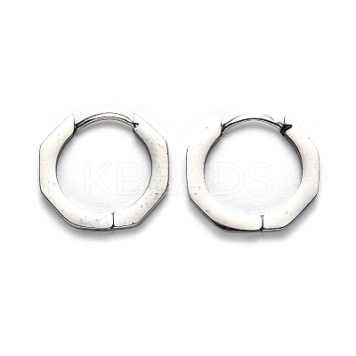 Tarnish Resistant 304 Stainless Steel Octagon Huggie Hoop Earrings STAS-J033-04B-P-1