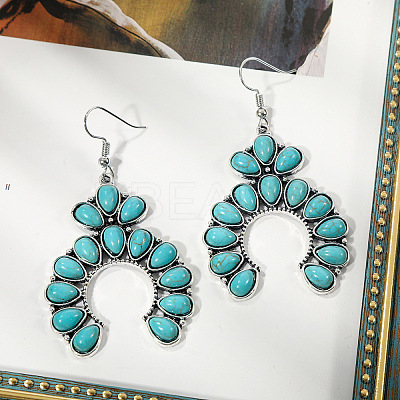 Bohemian Style Alloy Synthetic Turquoise Dangle Earrings FS-WG7654C-13-1