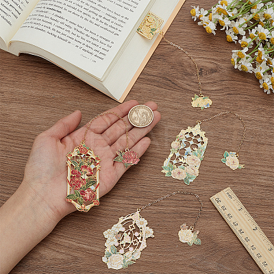 4Pcs 4 Styles Zinc Alloy Enamel Bookmarks AJEW-AR0001-94-1