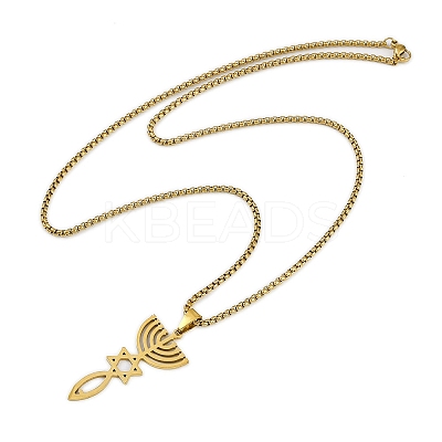 201 Stainless Steel Messianic Star of David Pendant Box Chain Necklaces NJEW-M010-03G-1
