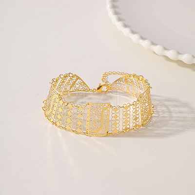 Hollow Brass Flower Wide Link Bracelets for Women LG8079-1