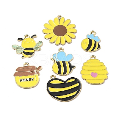 14Pcs 7 Styles Bees Theme Alloy Enamel Pandants FIND-FP0002-83-1