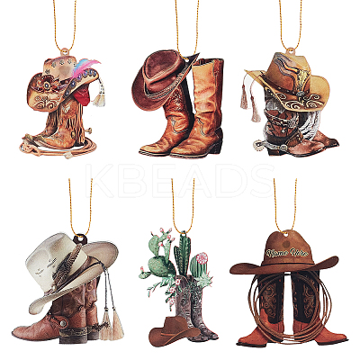 6 Sets 6 Styles Acrylic Cowboy Boot Car Hanging Decoration HJEW-GA0001-51-1