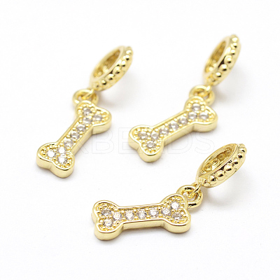 Brass Micro Pave Grade AAA Cubic Zirconia European Dangle Charms KK-P126-39G-NR-1