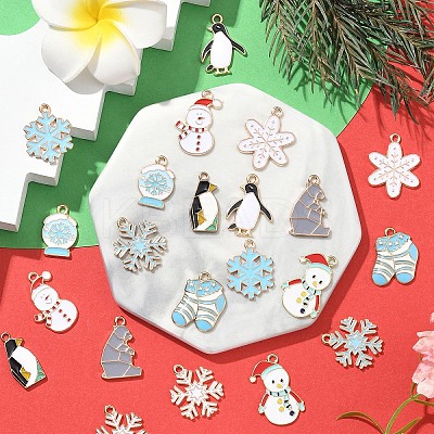 10Pcs 10 Styles Winter Themed Alloy Enamel Pendants ENAM-YW0005-21-1