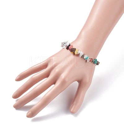Natural & Synthetic Mixed Gemstone Chips Beaded Stretch Bracelet for Women BJEW-JB07657-01-1