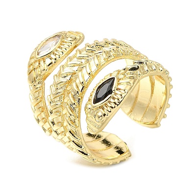 Rack Plating Brass Micro Pave Cubic Zirconia Open Cuff Rings for Women RJEW-M022-01G-02-1