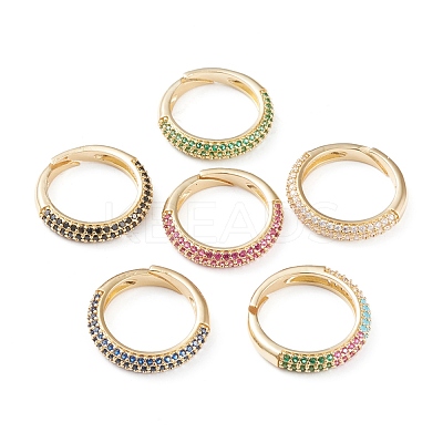 Adjustable Brass Micro Pave Cubic Zirconia Cuff Rings RJEW-L098-007-G-1