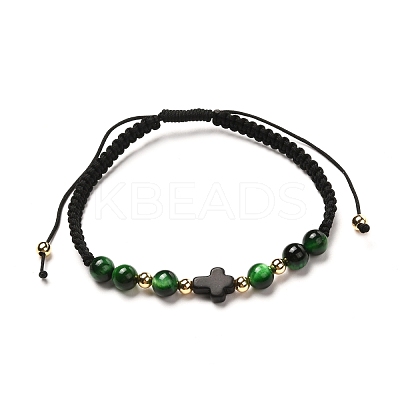 Cross Synthetic Turquoise(Dyed) Braided Bead Bracelet for Men Women BJEW-JB06743-01-1