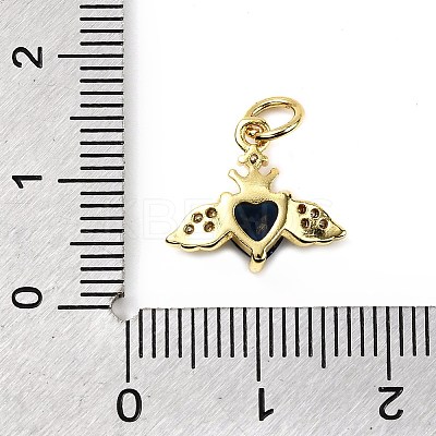Heart with Wings Brass Micro Pave Cubic Zirconia Charms KK-C134-22G-1