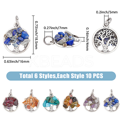 10 Sets 6 Styles Natural & Synthetic Mixed Stone Chip Pendants G-HY0001-35-1