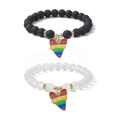 2Pcs 2 Style Synthetic Hematite & Glass Round Beaded Stretch Bracelets Set BJEW-JB10050-03-1