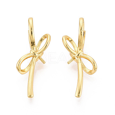 Brass Huggie Hoop Earring Findings for Half Drilled Beads KK-T071-15G-1