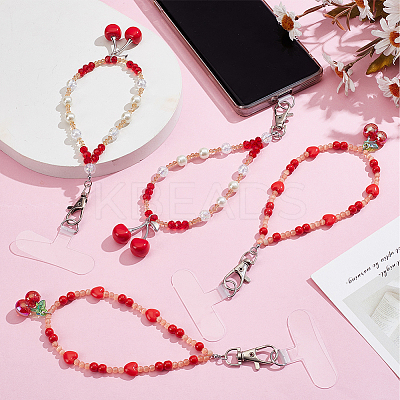 4Pcs 2 Style Glass & Acrylic Mobile Straps HJEW-HY00113-1