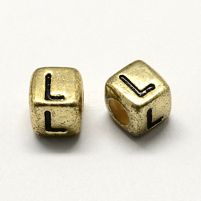 Antique Golden Plated Large Hole Acrylic European Beads X-PACR-Q099-M02-1