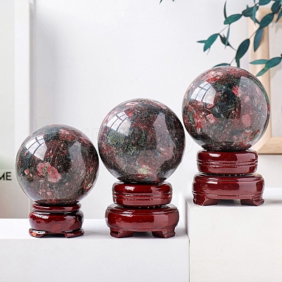 Natural Rhodonite Crystal Ball Display Decorations PW-WG27983-02-1