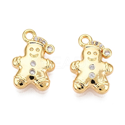 Christmas Theme Brass Micro Pave Clear Cubic Zirconia Charms X1-KK-T073-08G-1