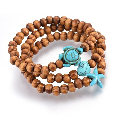 Wood Beads Stretch Kids Bracelets BJEW-JB03973-M-1