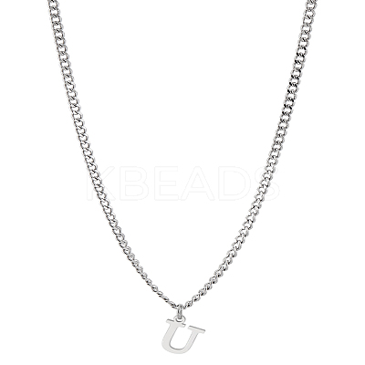 1Pc 304 Stainless Steel Letter Pendant Necklaces NJEW-LP0001-33U-P-1
